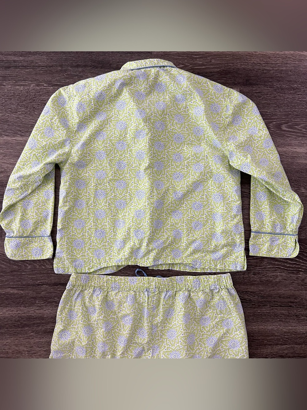 Needham Lane 100% Cotton Pajama Set Women’s L Shorts & Shirt Green Blue Print - Picture 7 of 11